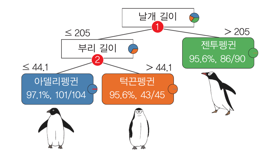 날개 길이와 부리 길이로 펭귄 종을 분류하는 결정트리